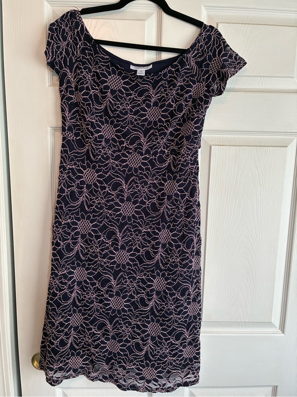 Navy Blue Lace Overlay Cap Sleeve Maternity Dress